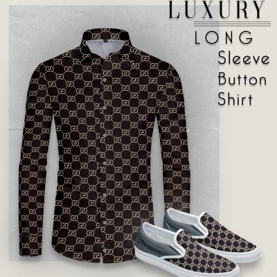Combo Luxury GG " Gold Pattern" Long Sleeve Button Shirt Matching Slip On-CCY-LRX-TDP26035