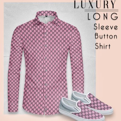 Combo Luxury GG " Spectial Pink Pattern" Long Sleeve Button Shirt Matching Slip On-CCY-LRX-TDP26033