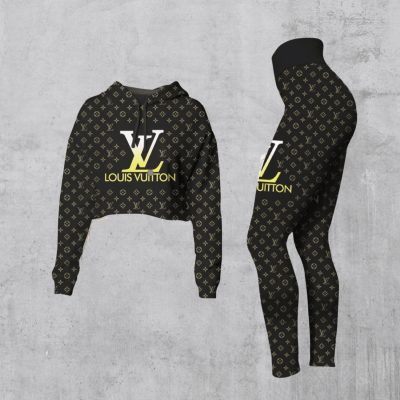 Limited Luxury Womens Hoodie Crop Top and Leggings Set CRF+DDK-TDP1002C43