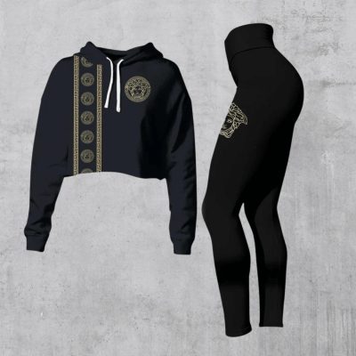 Limited Luxury Womens Hoodie Crop Top and Leggings Set CRF+DDK-TDP1002C67