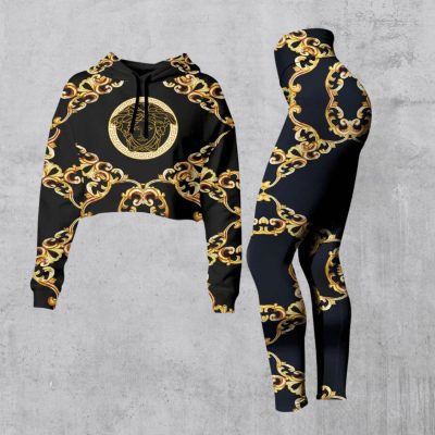 Limited Luxury Womens Hoodie Crop Top and Leggings Set CRF+DDK-TDP1002C69