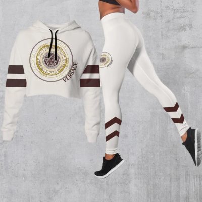 Limited Luxury Womens Hoodie Crop Top and Leggings Set CRF+DDK-TDP1002C41