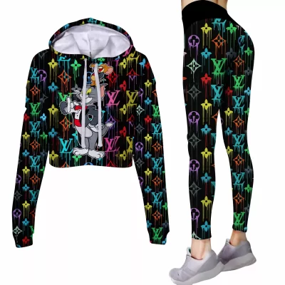 Limited Luxury Womens Hoodie Crop Top and Leggings Set CRF+DDK-TDP1002C21