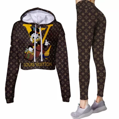 Limited Luxury Womens Hoodie Crop Top and Leggings Set CRF+DDK-TDP1002C22
