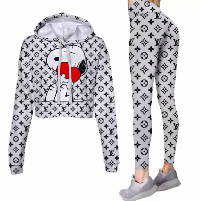 Limited Luxury Womens Hoodie Crop Top and Leggings Set CRF+DDK-TDP1002C24