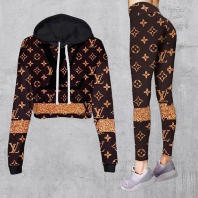 Limited Luxury Womens Hoodie Crop Top and Leggings Set CRF+DDK-TDP1002C14