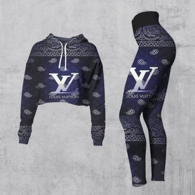 Limited Luxury Womens Hoodie Crop Top and Leggings Set CRF+DDK-TDP1002C47