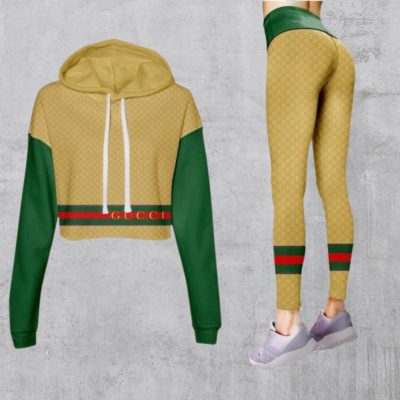Limited Luxury Womens Hoodie Crop Top and Leggings Set CRF+DDK-TDP1002C37
