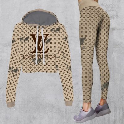 Limited Luxury Womens Hoodie Crop Top and Leggings Set CRF+DDK-TDP1002C40