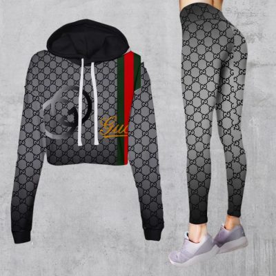 Limited Luxury Womens Hoodie Crop Top and Leggings Set CRF+DDK-TDP1002C45