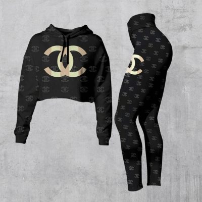 Limited Luxury Womens Hoodie Crop Top and Leggings Set CRF+DDK-TDP1002C70