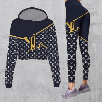 Limited Luxury Womens Hoodie Crop Top and Leggings Set CRF+DDK-TDP1002C68