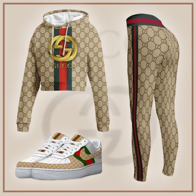 Limited Luxury GG Basic Pattern Track Cropped Hoodie, Legging And AF1-CRF+DDK+F8-TDP1002C2