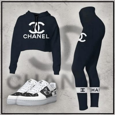 Limited Luxury CN Logo Basic Black Track Cropped Hoodie, Legging And AF1-CRF+DDK+F8-TDP1002C38