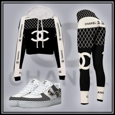 Limited Luxury CN Net Pattern Track Cropped Hoodie, Legging And AF1-CRF+DDK+F8-TDP1002C46