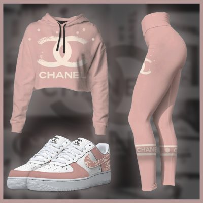Limited Luxury CN Logo Basic Pink Track Cropped Hoodie, Legging And AF1-CRF+DDK+F8-TDP1002C64