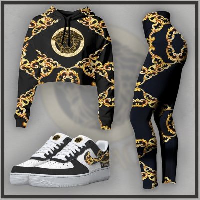 Limited Luxury Versace Basic Pattern Track Cropped Hoodie, Legging And AF1-CRF+DDK+F8-TDP1002C69
