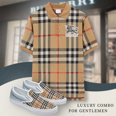 Premium Burberry Short Sleeve Polo Matching Slip Ons - PO+LRX-TDP2202D004