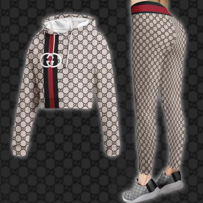 Limited Luxury Womens Hoodie Crop Top and Leggings Set CRF+DDK-TDP1002C01
