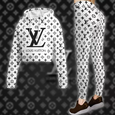 Limited Luxury Womens Hoodie Crop Top and Leggings Set CRF+DDK-TDP1002C8