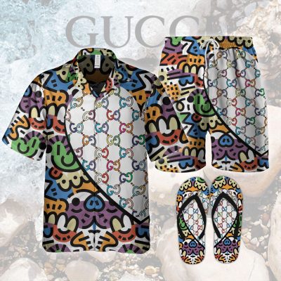 Luxury GG Combo Hawaiian Shirt, Short & Flip Flops SS2026 White - LXSTHA012301