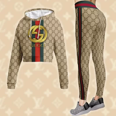 Limited Luxury Womens Hoodie Crop Top and Leggings Set CRF+DDK-TDP1002C2