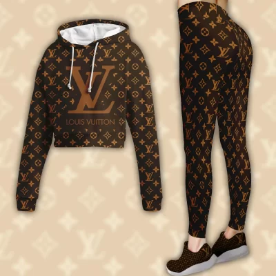 Limited Luxury Womens Hoodie Crop Top and Leggings Set CRF+DDK-TDP1002C10