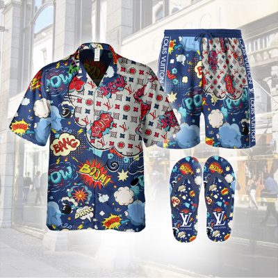 Luxury LV Combo Hawaiian Shirt, Short & Flip Flops SS2026 Blue – LXSTHA016401