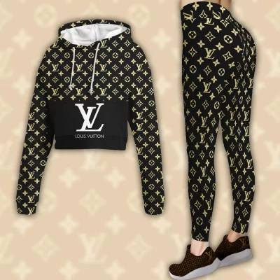 Limited Luxury Womens Hoodie Crop Top and Leggings Set CRF+DDK-TDP1002C17