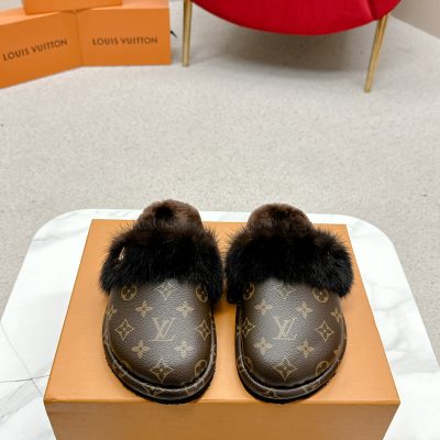 Louis Vuitton Fur Slipper Monogram Dark Brown NNL241107017