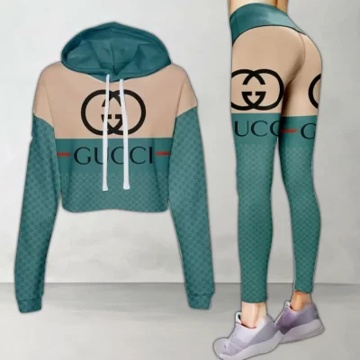 Limited Luxury Womens Hoodie Crop Top and Leggings Set CRF+DDK-TDP1002C36